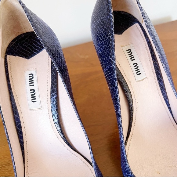 Miu Miu • blue python snakeskin pumps peep toe heels leather platform stiletto - Picture 5 of 11